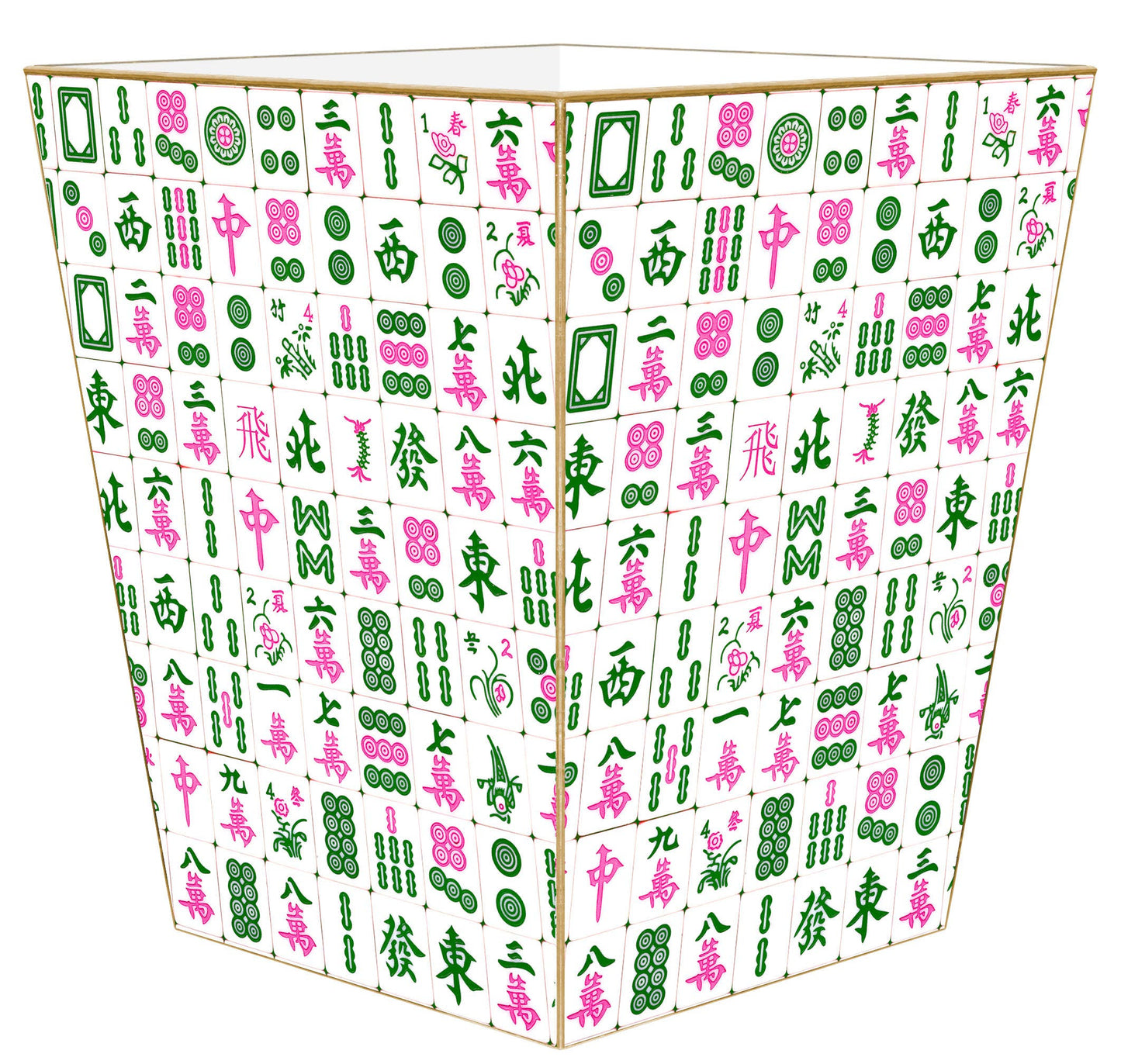 Marye-Kelley Mahjong Pink and Green Wastebasket