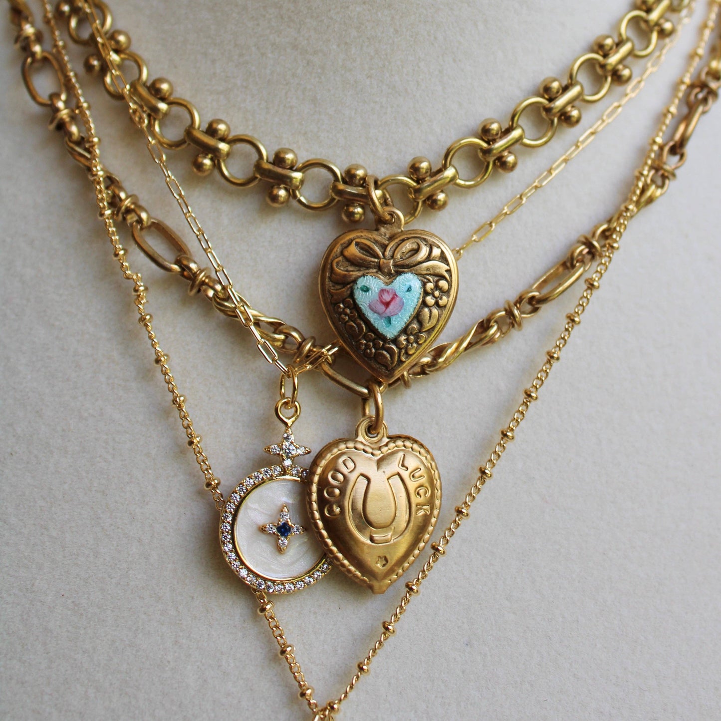 Vivian Grace Vintage Blue Guilloche Heart Necklace