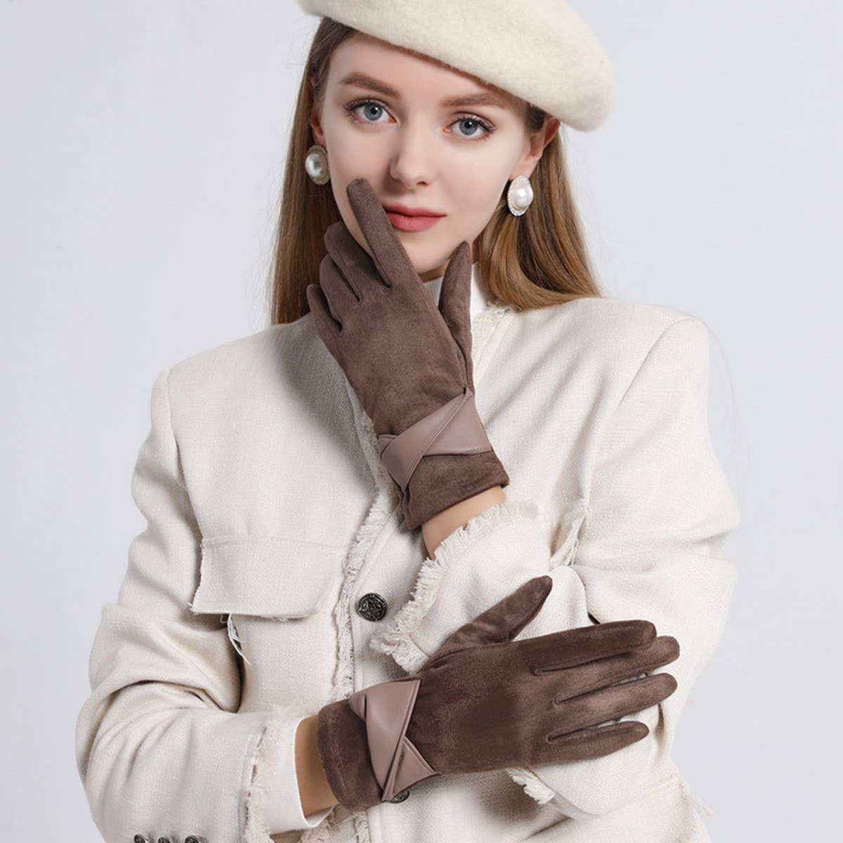 Bow Suede Gloves – Touchscreen Warm Winter