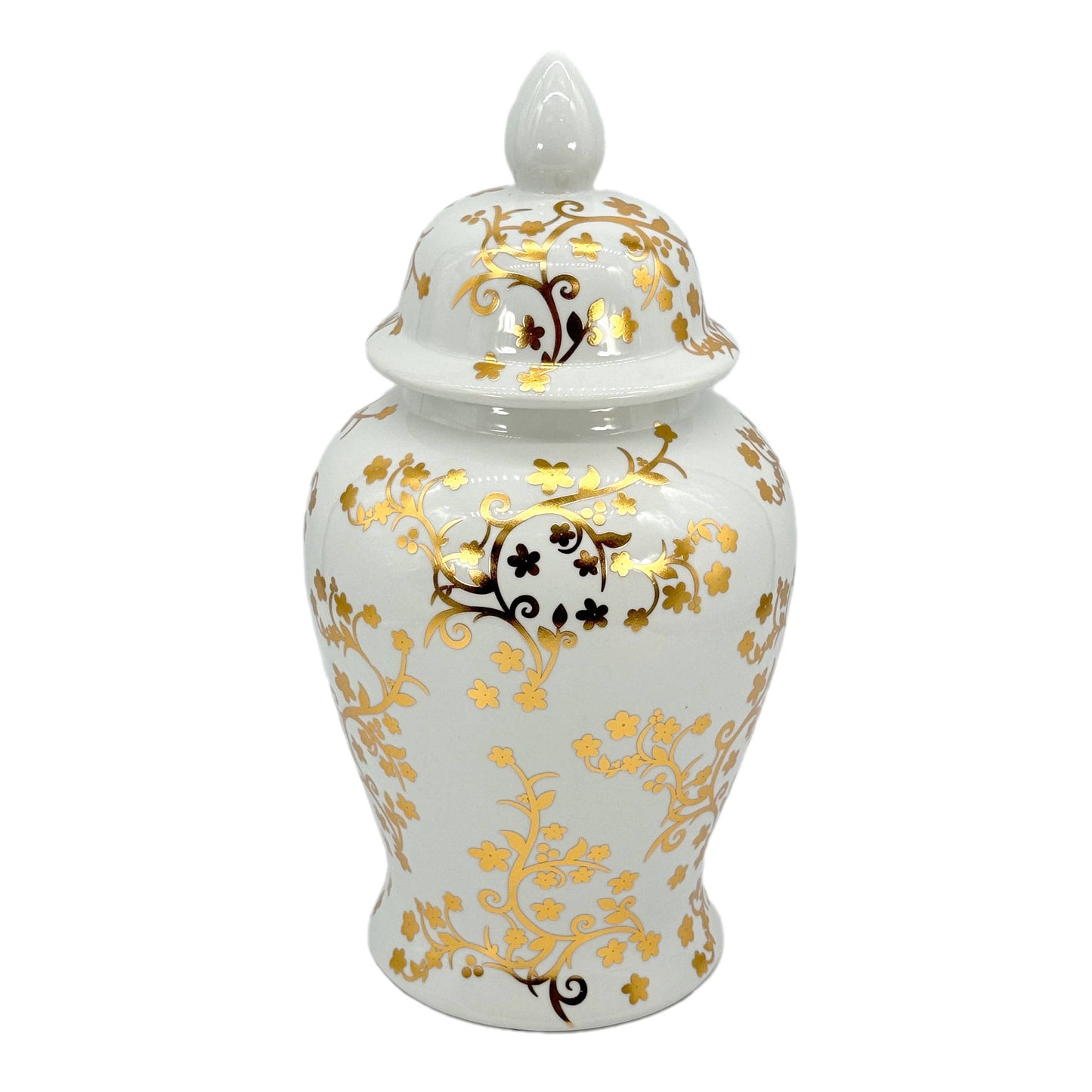 Galt 18" Gold & White Ceramic Floral Blossom Ginger Jar