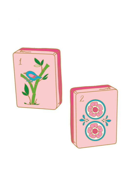 Canvas Style Mahjong Tile Stud Earrings in Light Pink