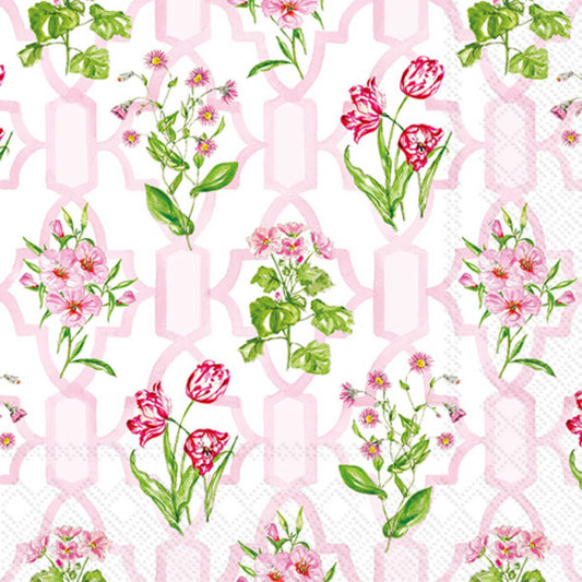 Boston International Pink Trellis Cocktail Napkin/20 Pack