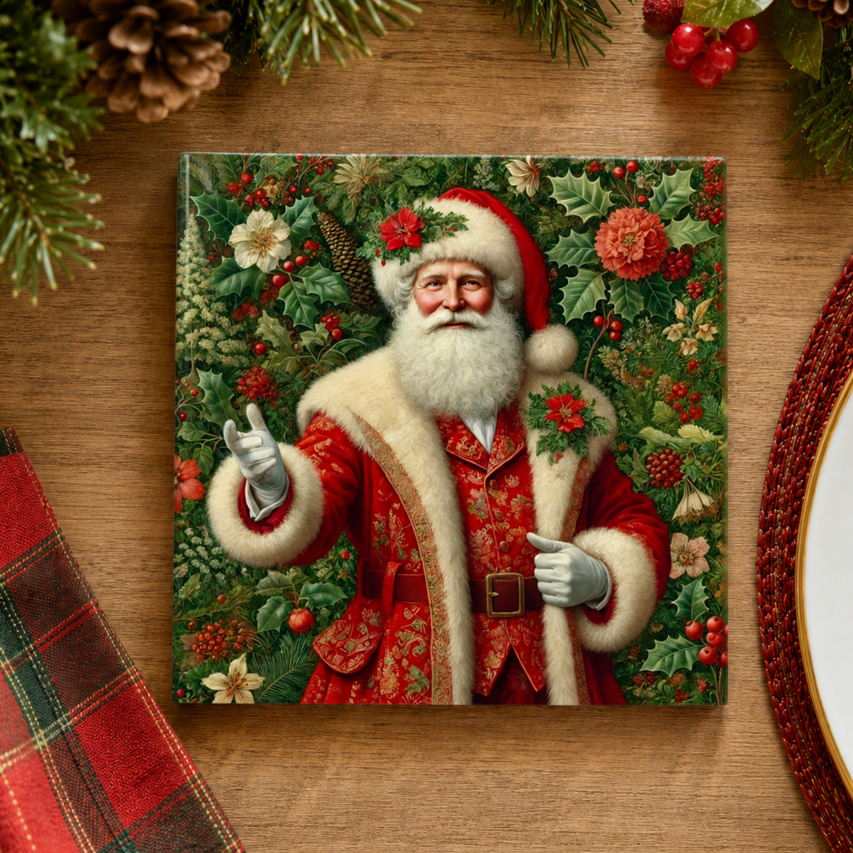 Highland Row William Morris Inspired Christmas Santa Ceramic Trivet
