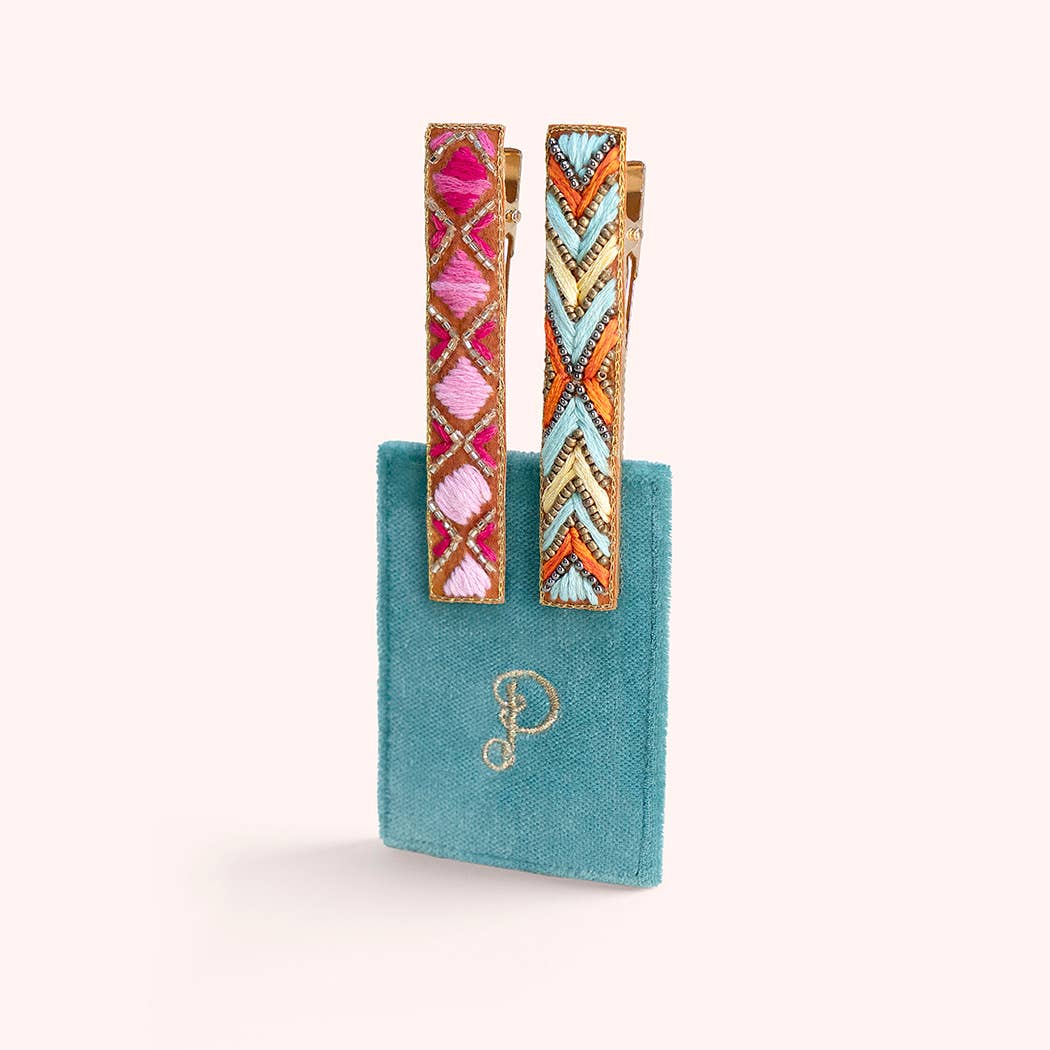 Embellished Hair Bars - Fuchsia/Summer Deco, by Powder Designs