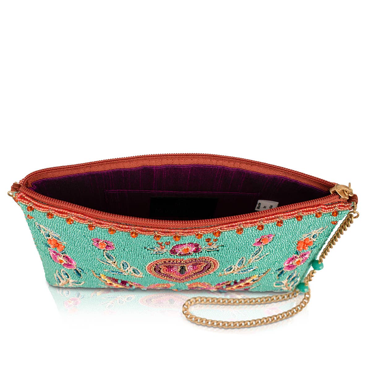 Mary Frances In Love/Lovebirds and Heart on Turquoise Beaded Handbag
