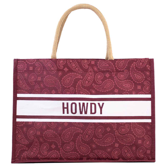 Howdy Paisley Juco Tote  Maroon/White   19x14x7.5
