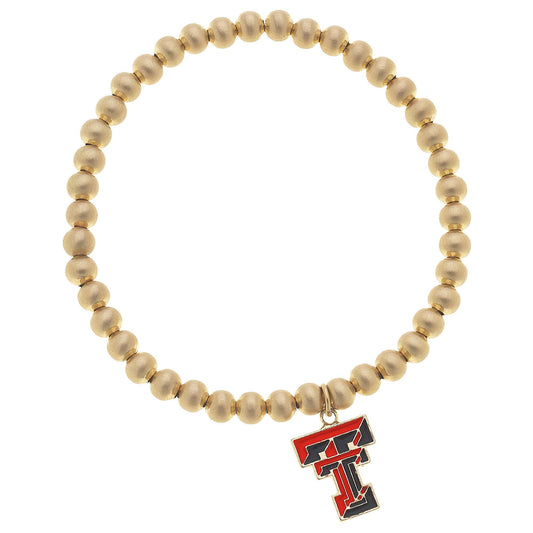 Canvas Style Texas Tech Red Raiders Ball Bead Stretch Bracelet in Satin Gold