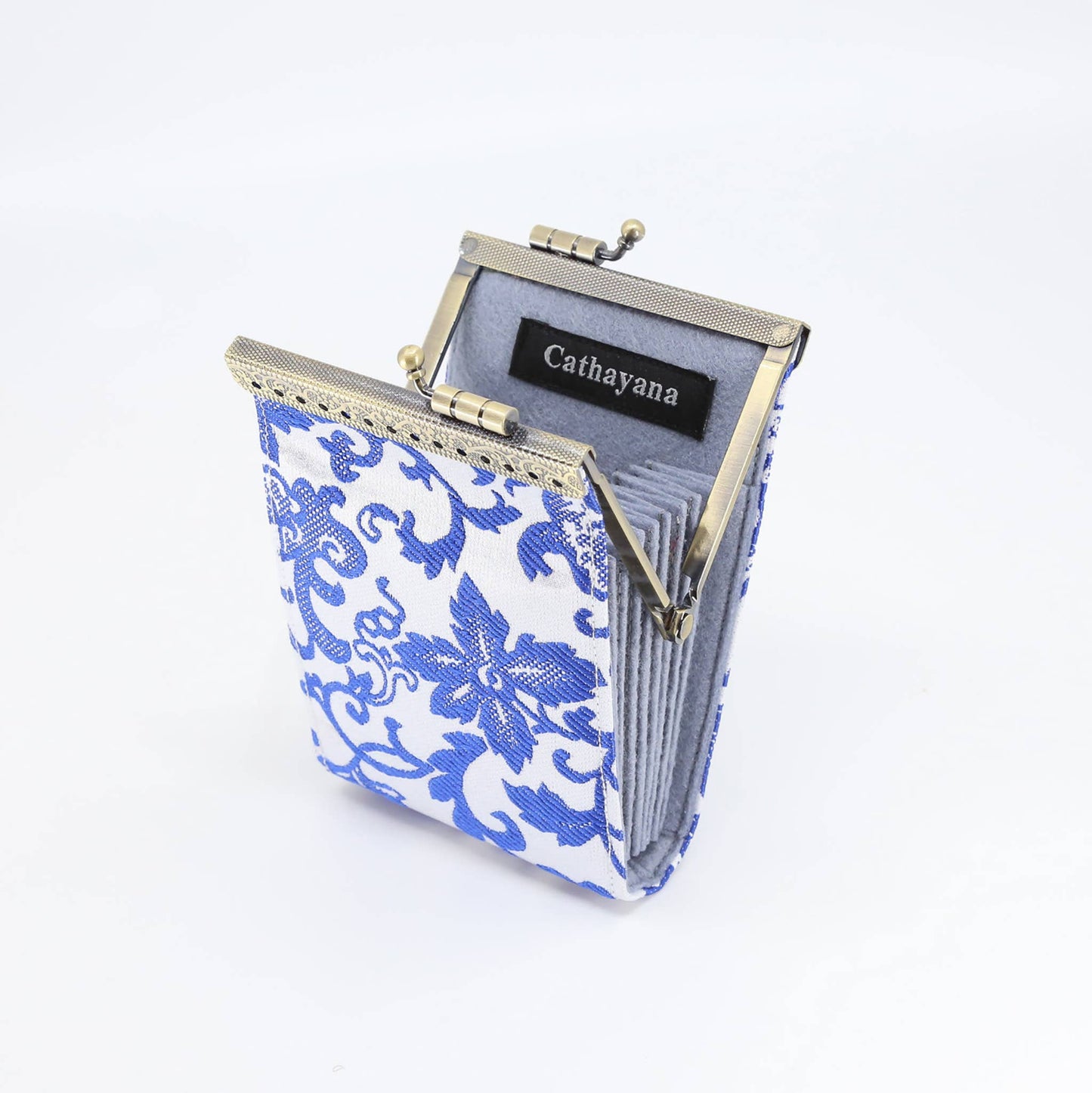 Floral Brocade RFID Card Holder, White & Blue
