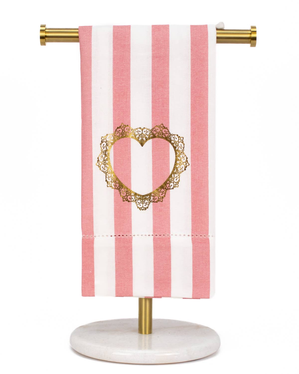 Royal Standard Everlasting Heart Hemstitch Hand Towel   White/Pink/Gold   20x28