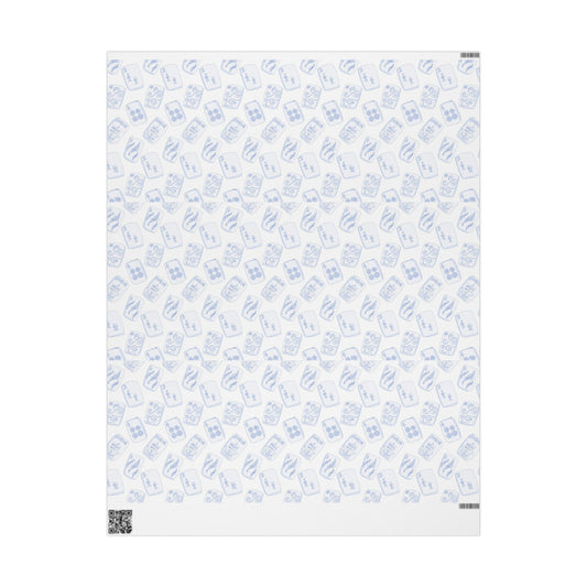 French Blue Chinoiserie Mahjong Gift Wrapping Paper