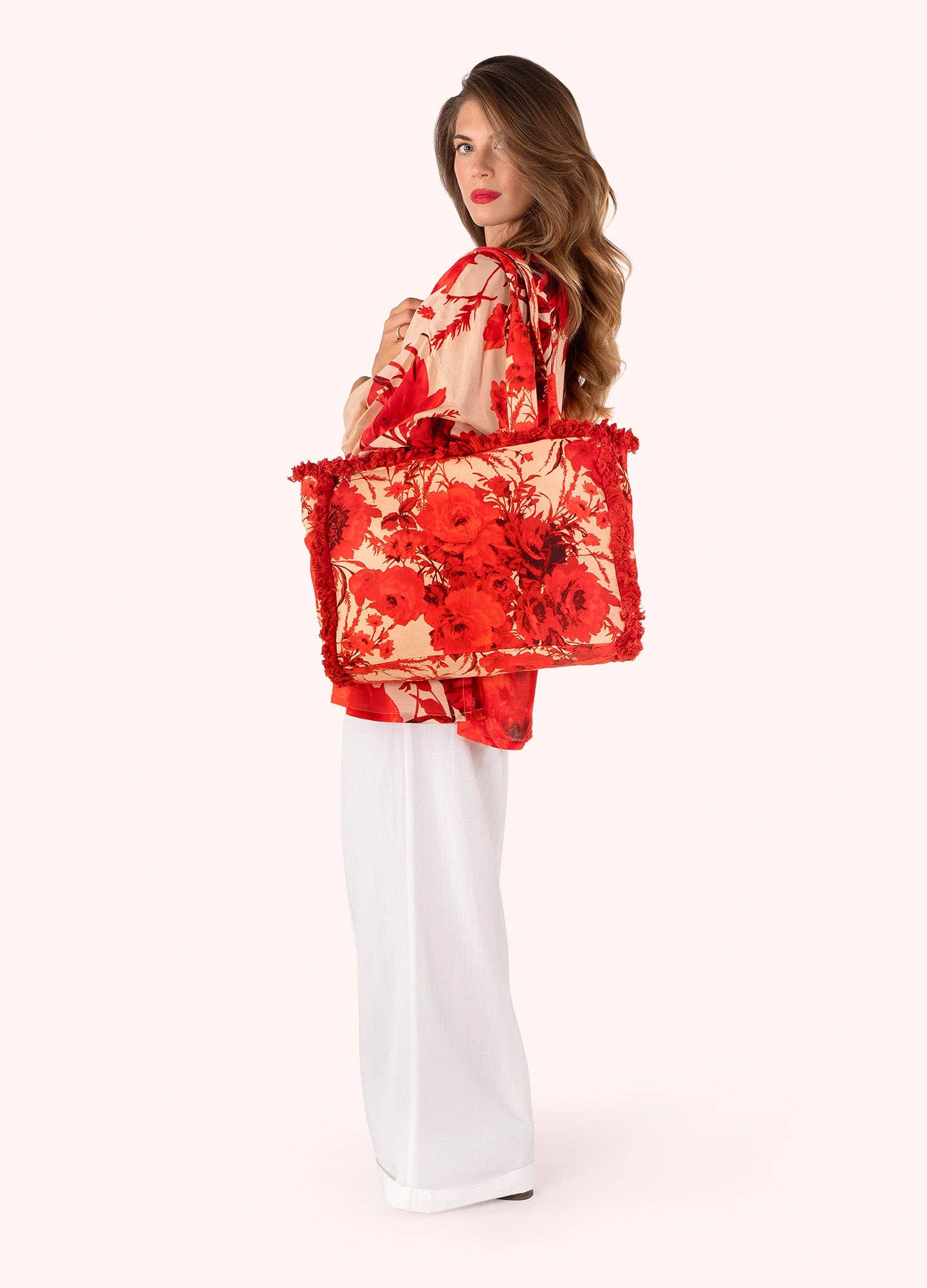 Fringed Box Tote - Rouge Blooms, by Powder Designs