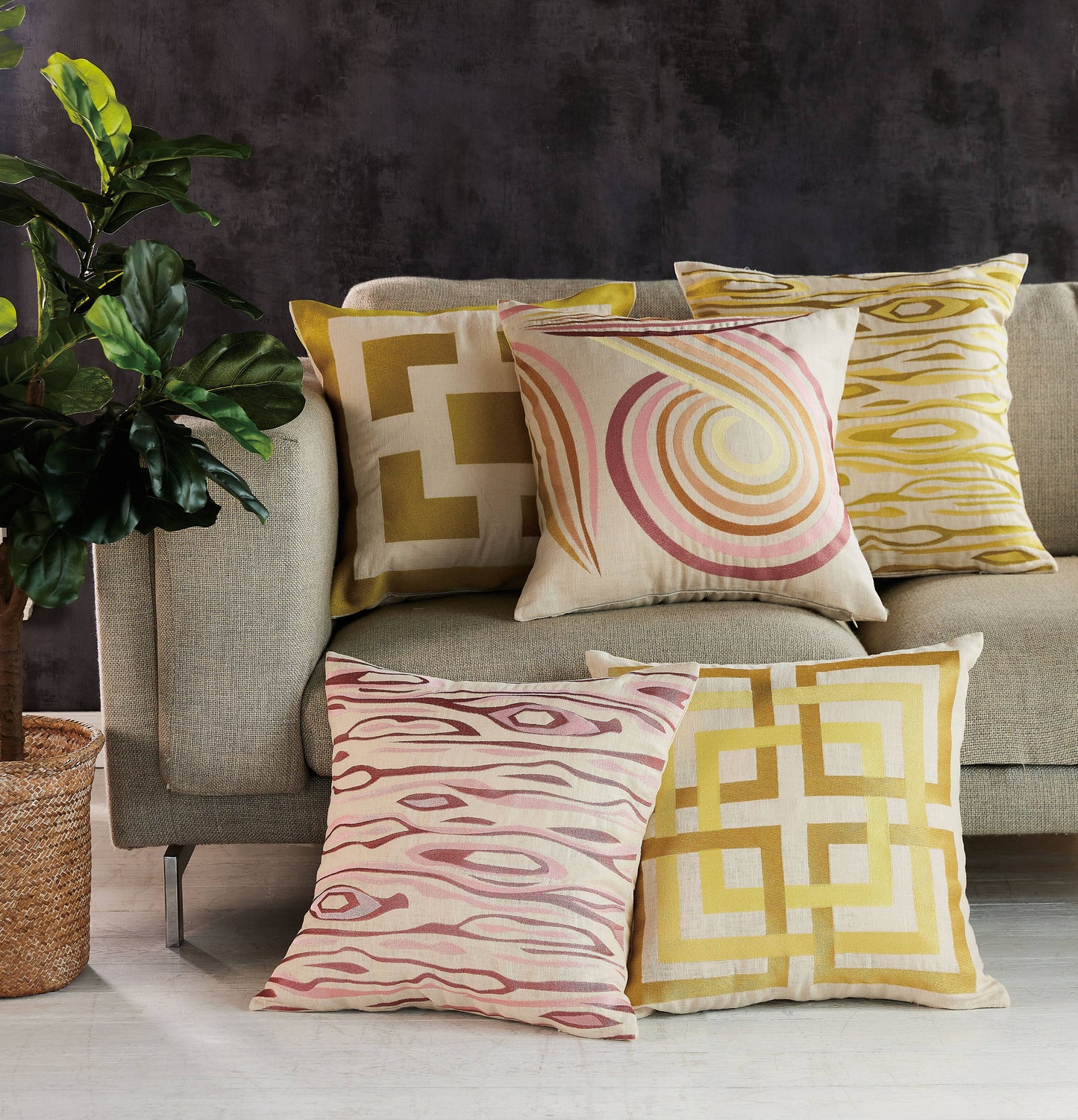Trina Turk Palm Springs Block Gold Embroidered Pillow