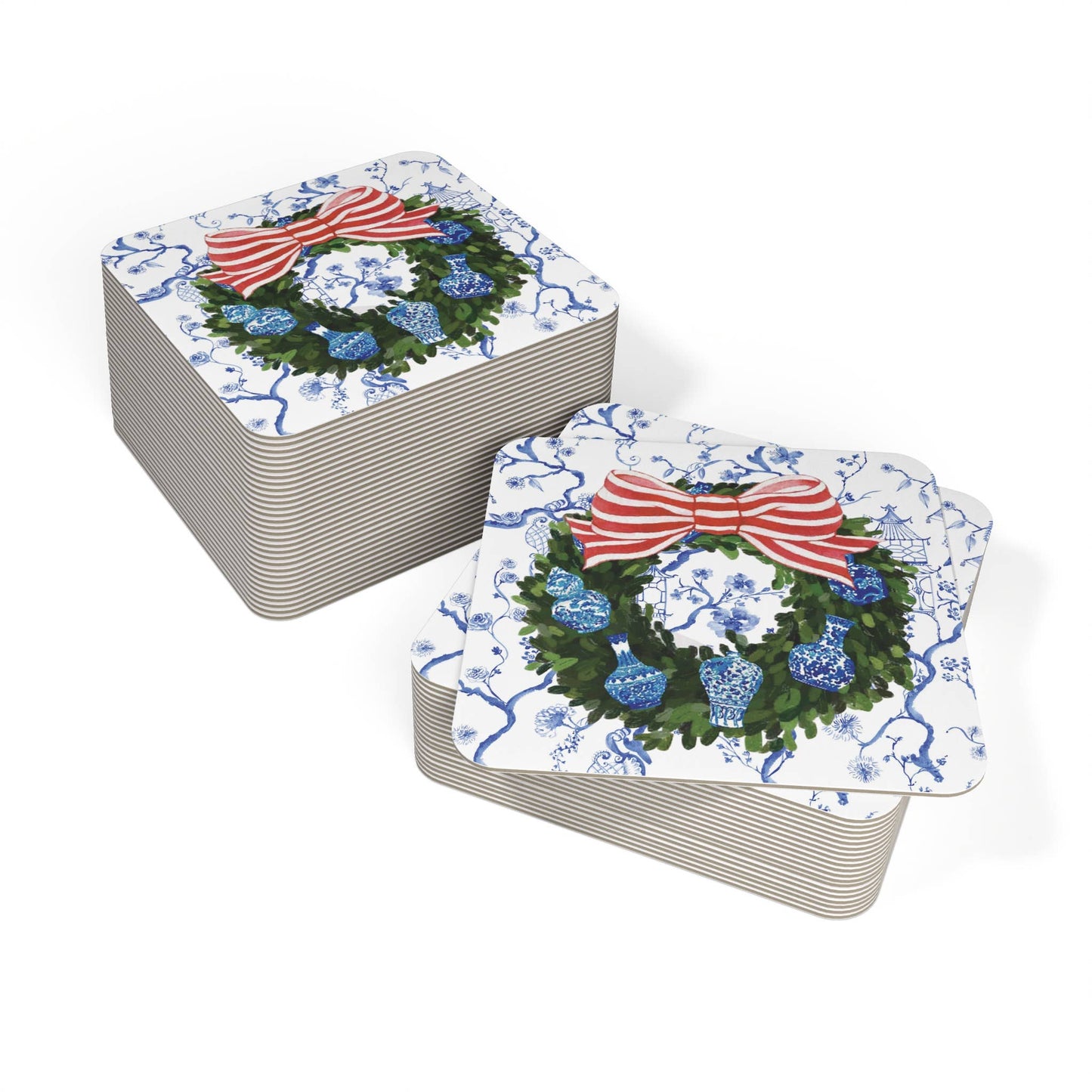 Design Carolinas Chinoiserie Ginger Jar Christmas Wreath Coaster Set