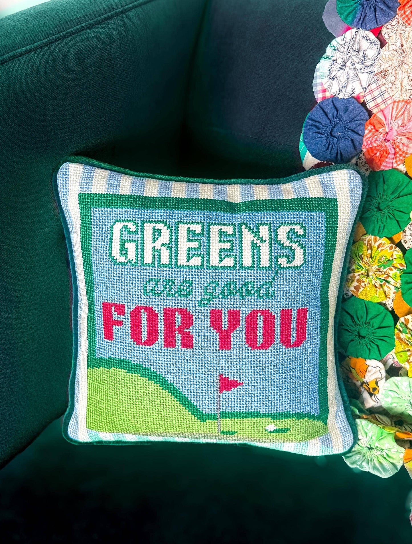 Southern Decorative Greens are Good for You Golf Needlepoint Pillow