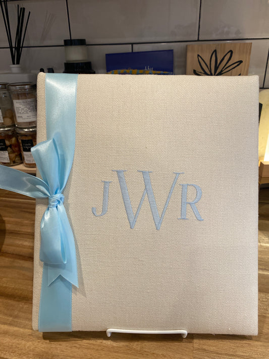 Jan Sevadjian Linen & Satin Baby Book Monogrammed