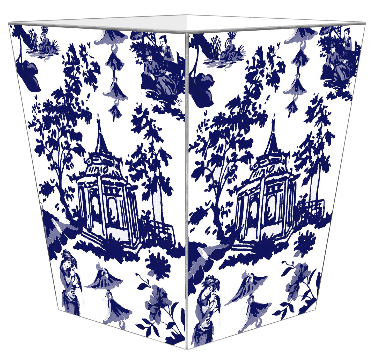 Marye-Kelley  Chinoiserie Pagoda in Blue Wastepaper Basket