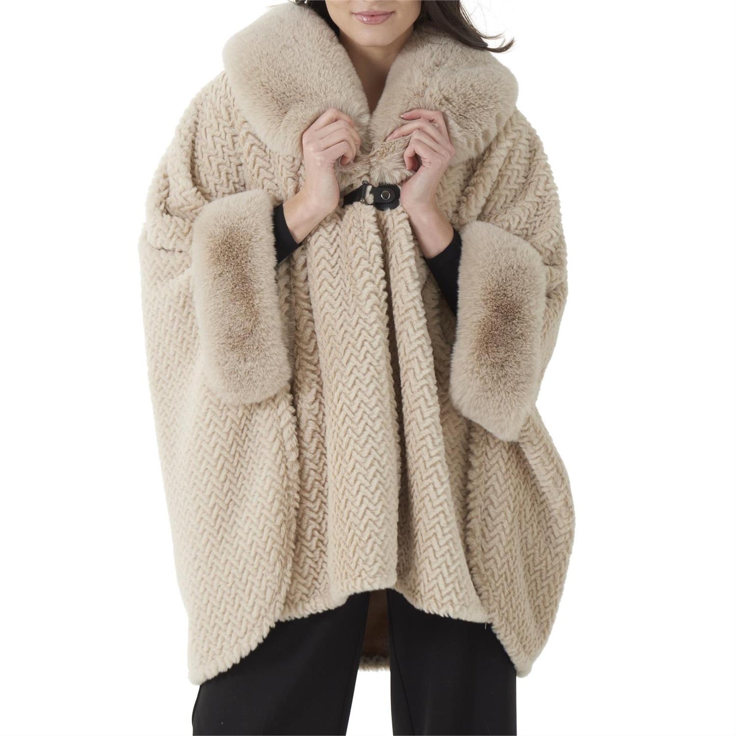 KK Ivory Chevron Fur Cape