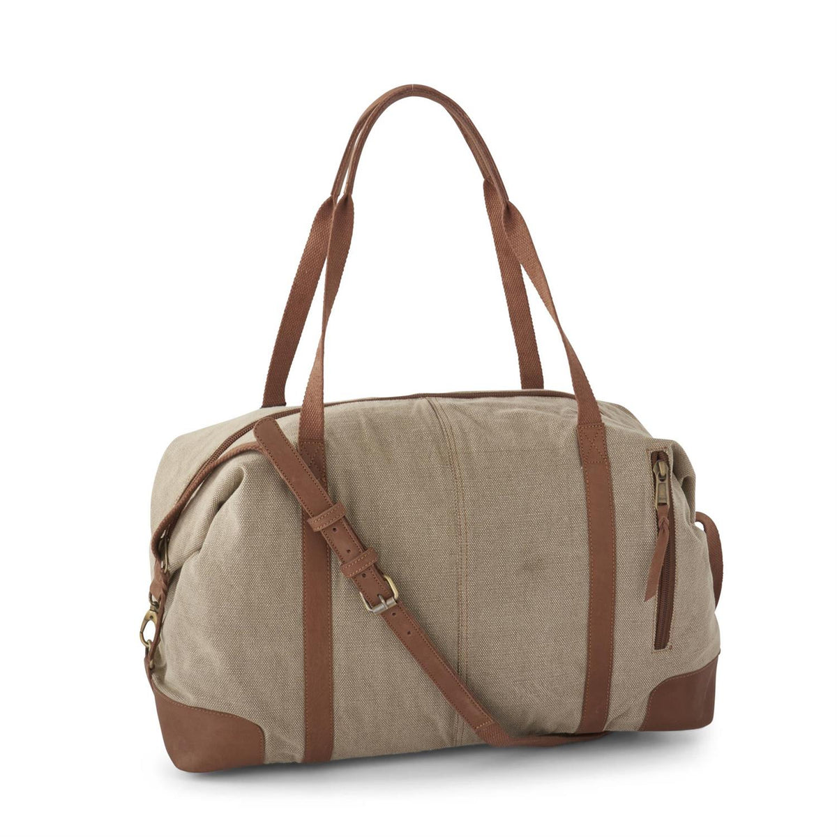 K&K Interiors Brown Canvas Leather Duffle Bag