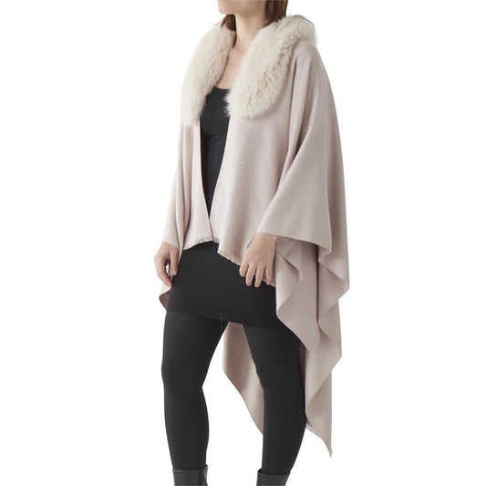 K&K Mauve Cape with Rhinestones & Removable Vegan Fur Collar