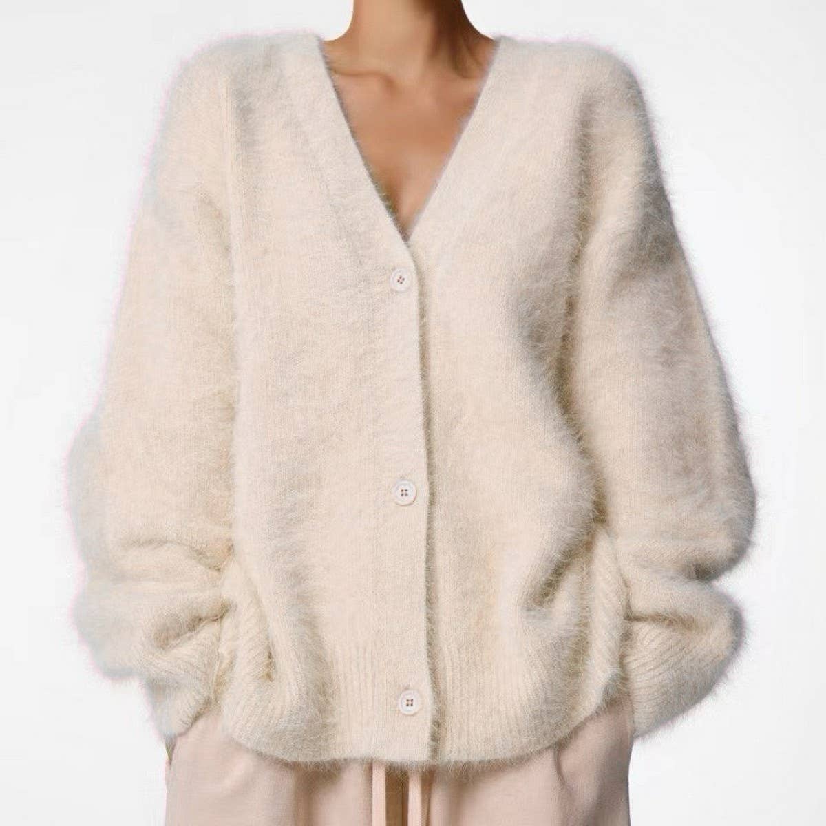 ACCITY Women's Cozy Faux Mink Cardigan Sweater