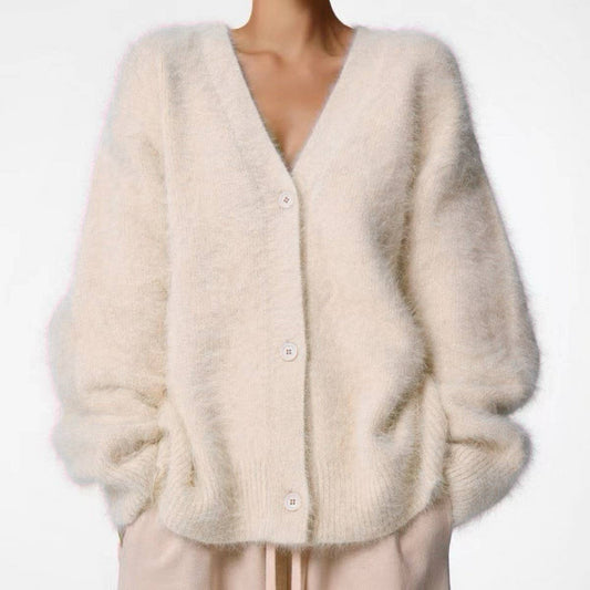 ACCITY Women's Cozy Faux Mink Cardigan Sweater