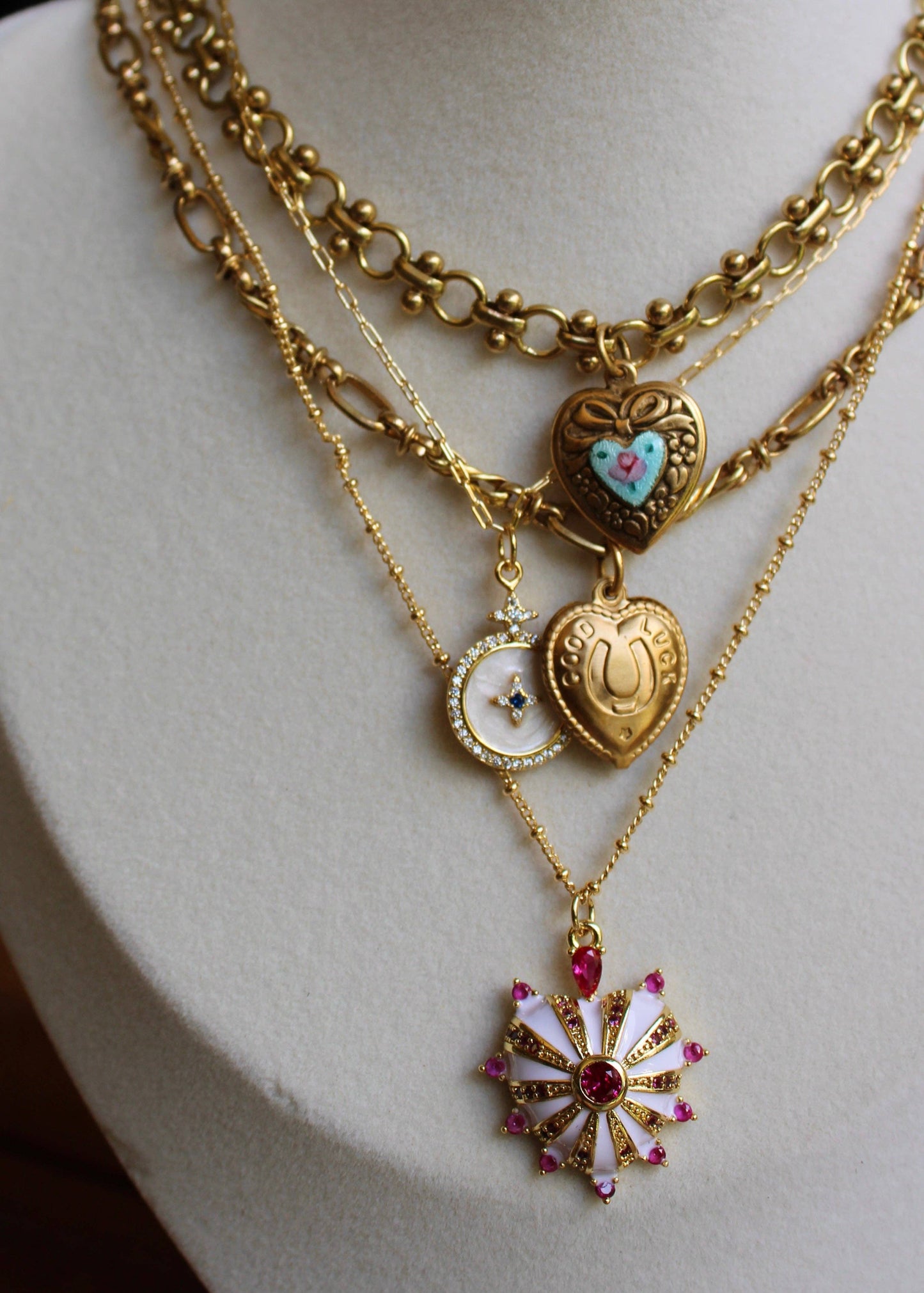 Vivian Grace Vintage Blue Guilloche Heart Necklace