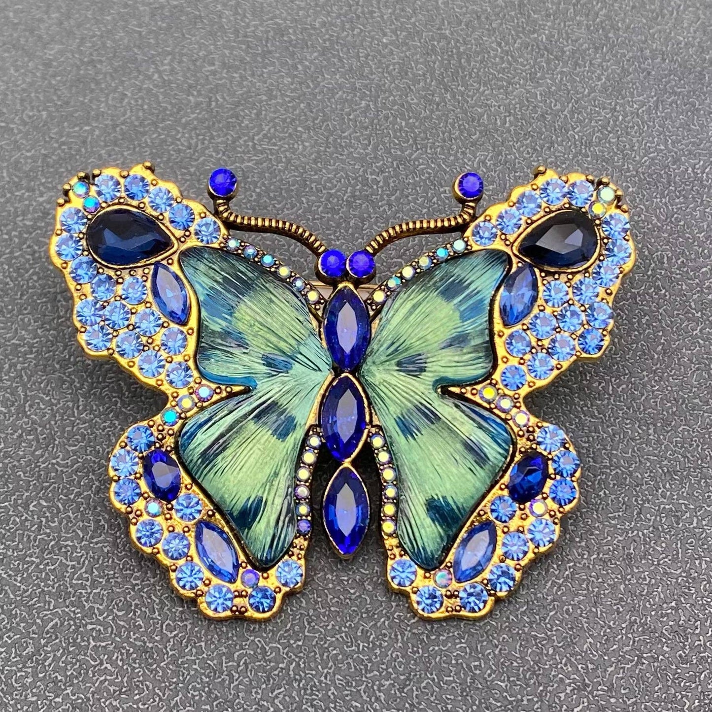 Mio Queena Glass & Rhinestone Large Butterfly Brooch (Green or Blue)