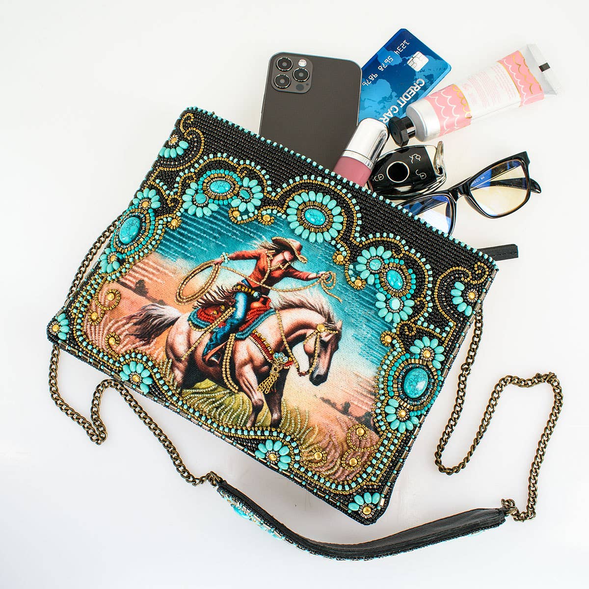 Mary Frances Cowgirl Beaded and Embroidered Western Crossbody Handbag