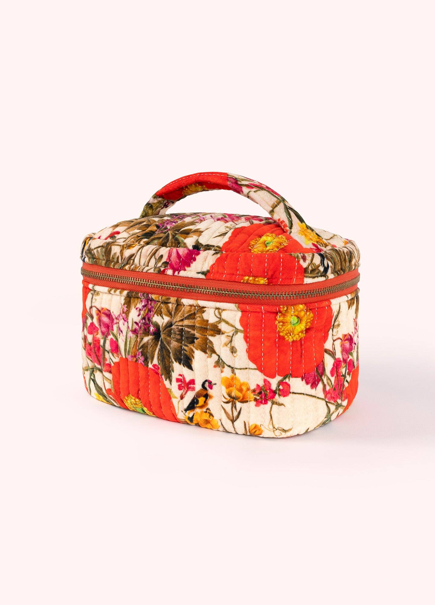 Quilted Velvet Vanity Case - Fine Flowers, Cream, by Powder Designs