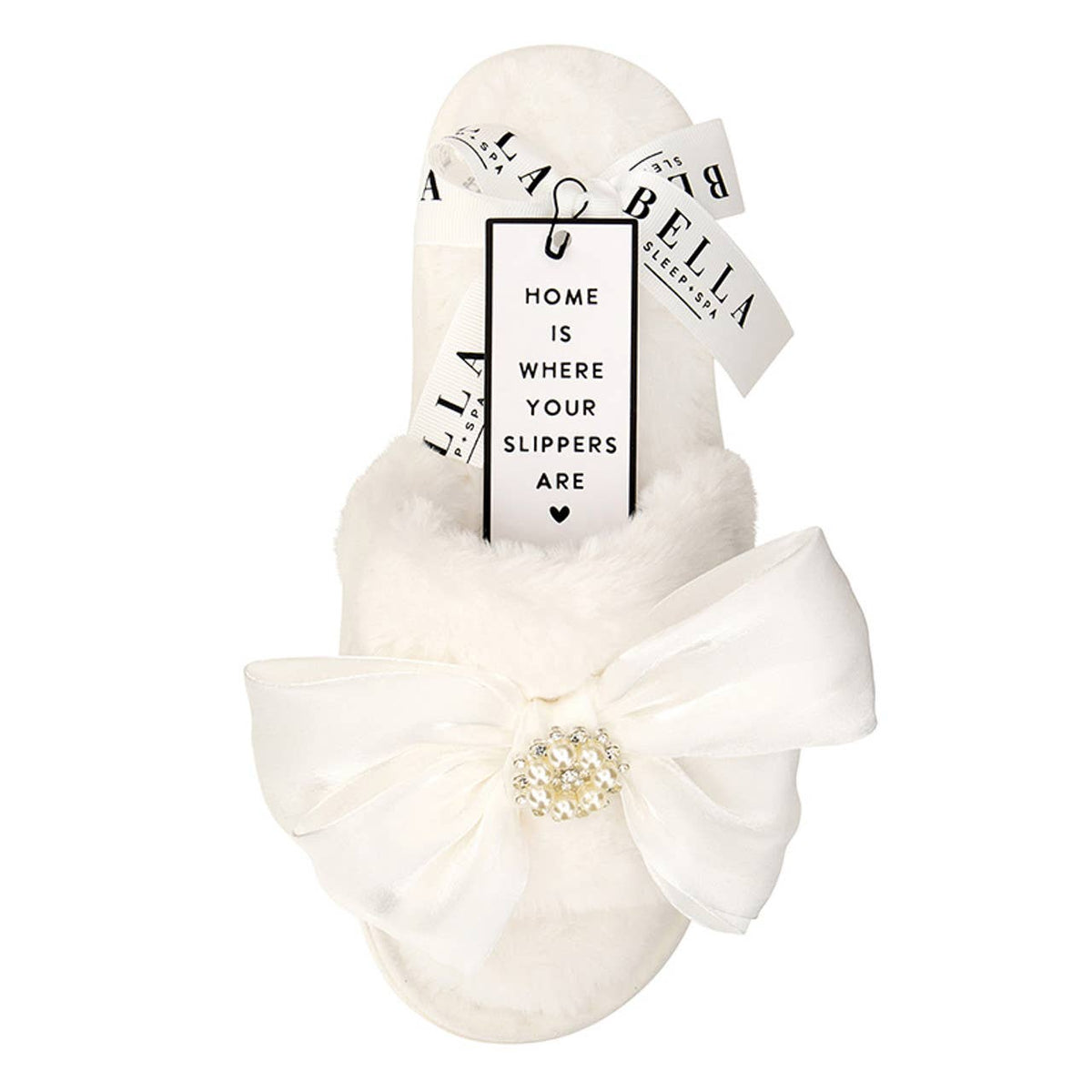 Bella Sleep + Spa Plush Slippers - White Crystal Bow