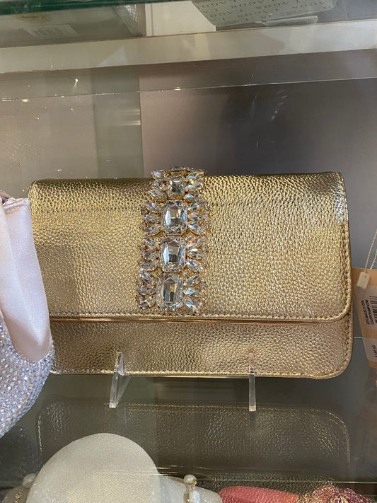 Gold Leather Jeweled Clutch by Badgley Mischika