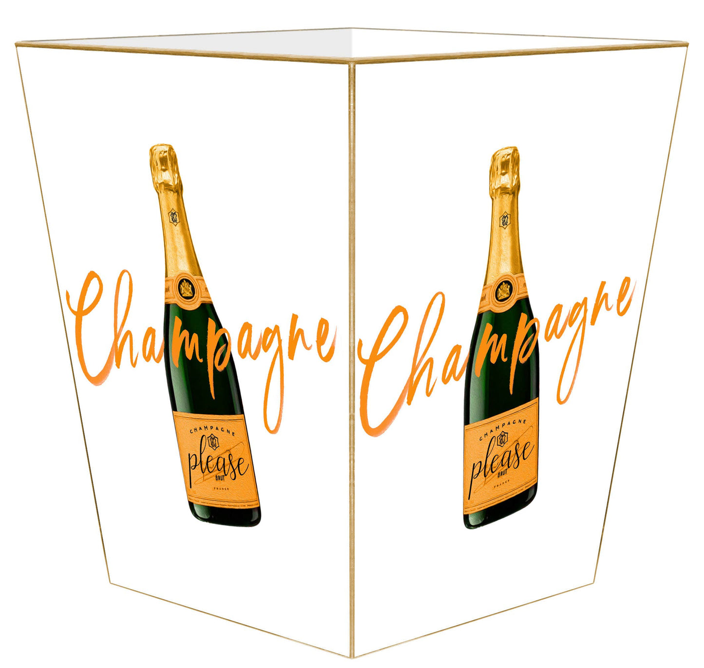 Marye-Kelley Orange Champagne Please On White Wastepaper Basket