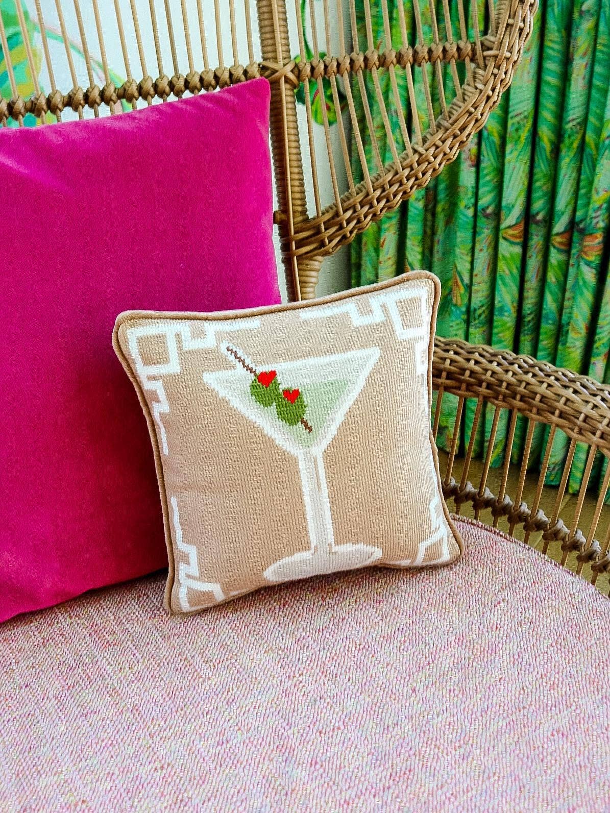 Southern Decorative Dirty Martini Needlepoint Pillow