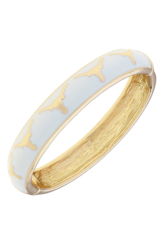 Canvas Style Texas Longhorns Sculpted Enamel Logo Hinge Bangle in White