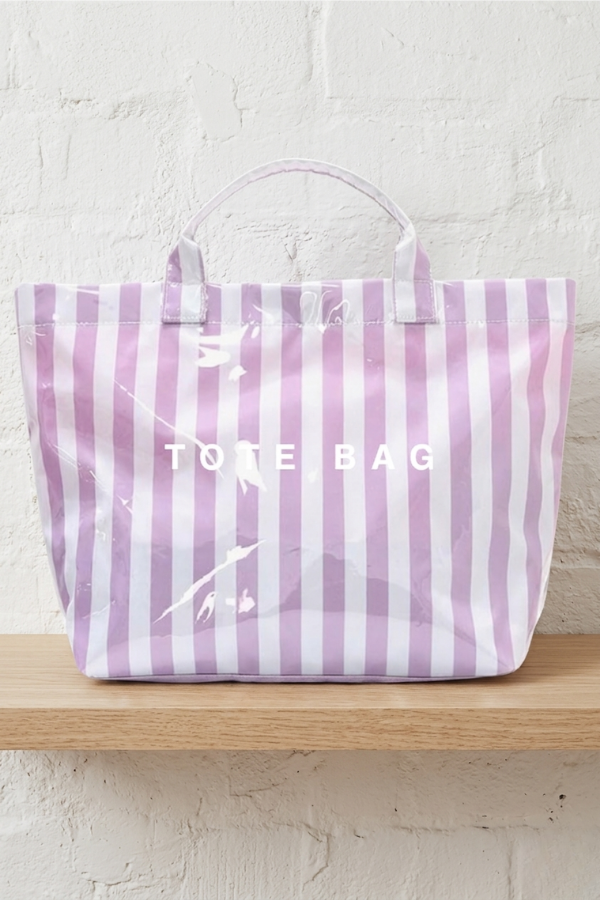 Nash Grey Purple Striped Vinyl TOTE BAG