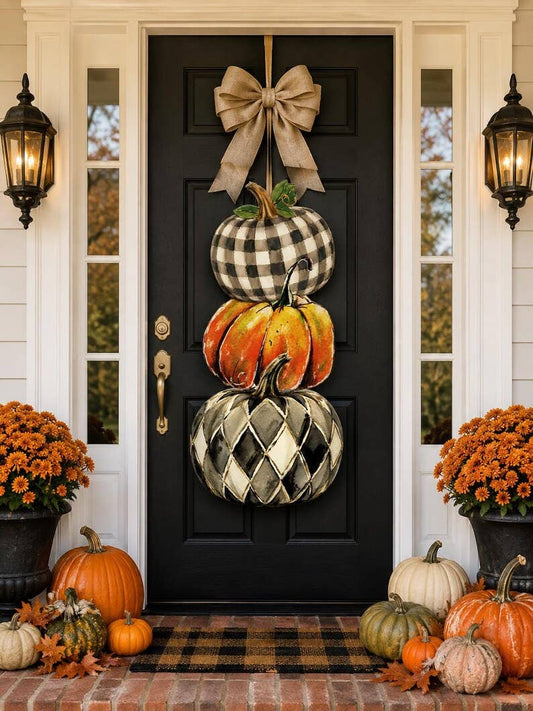 Mid Mod Large Designer Harlequin Pumpkin Door Hanger