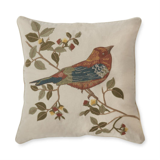 K&K Interiors Embroidered Rust & Blue Bird Square Pillow, 18"