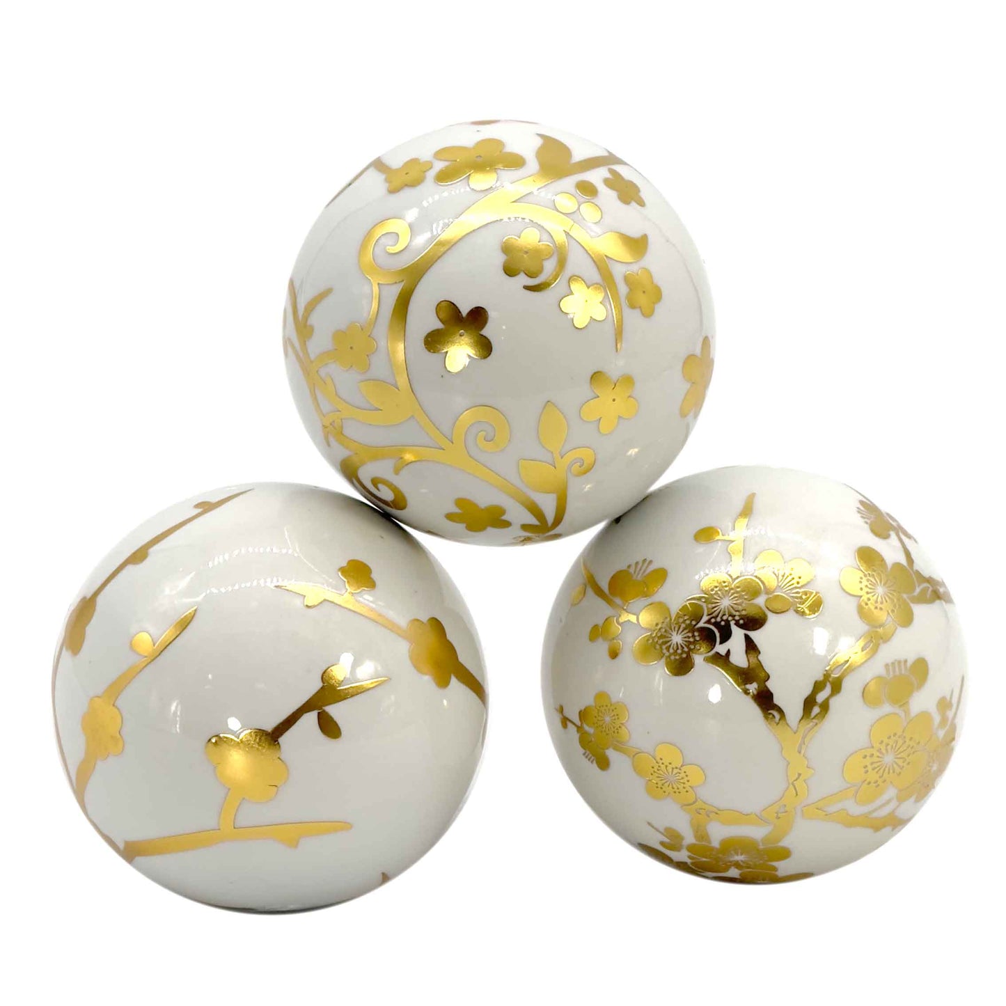 Galt Gold & White Floral Ceramic Ball (Set of 3)