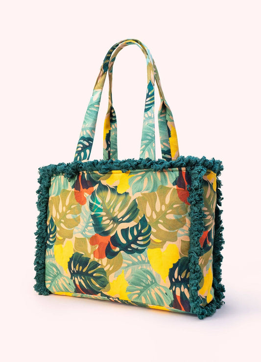 Fringed Box Tote - Exotic Leaves, by Powder Designs