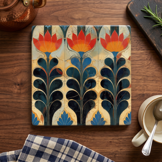 Highland Row Vintage Art Nouveau Floral Ceramic Trivet