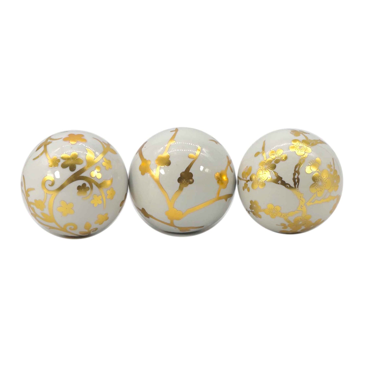 Galt Gold & White Floral Ceramic Ball (Set of 3)