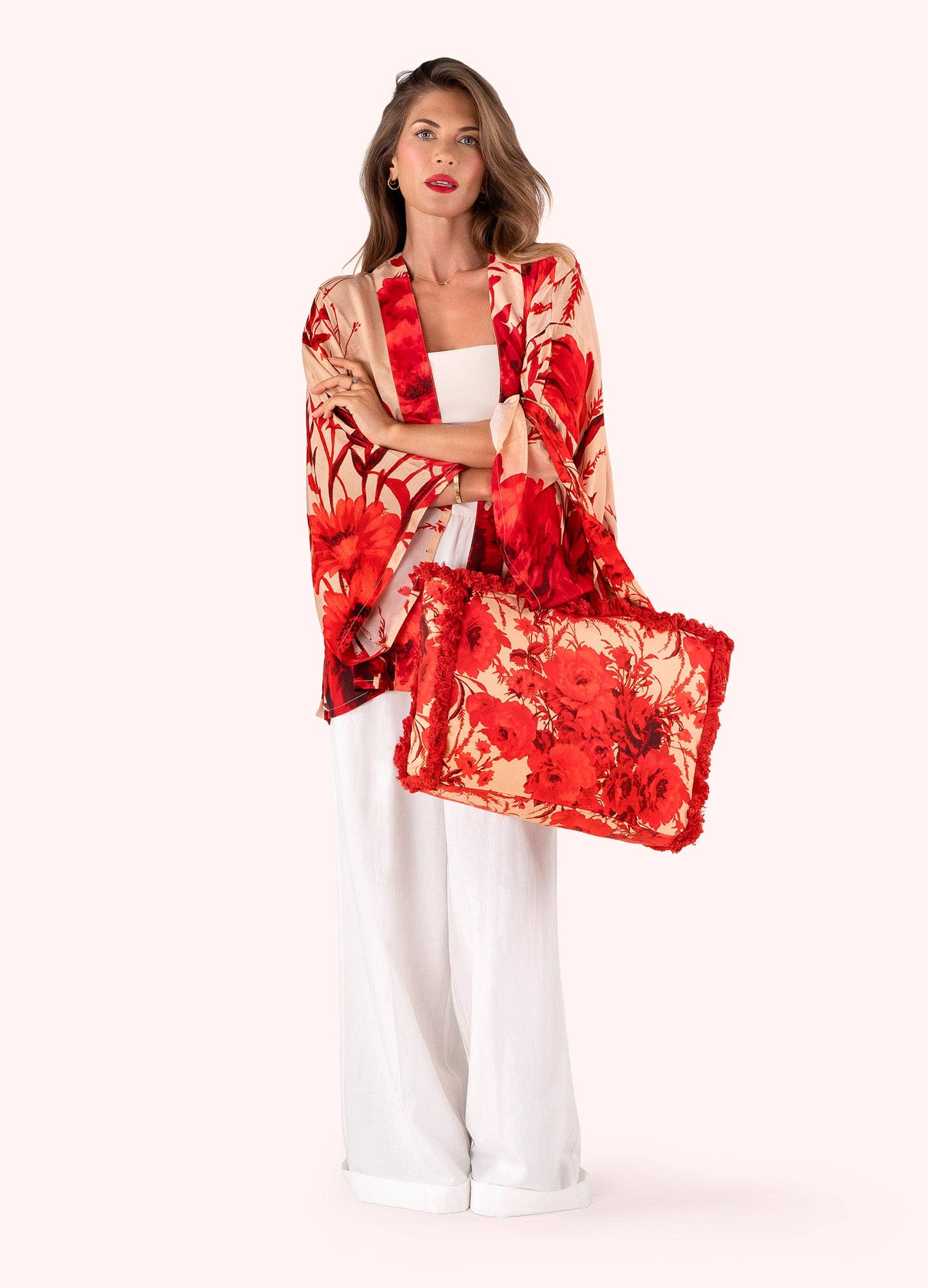 Fringed Box Tote - Rouge Blooms, by Powder Designs