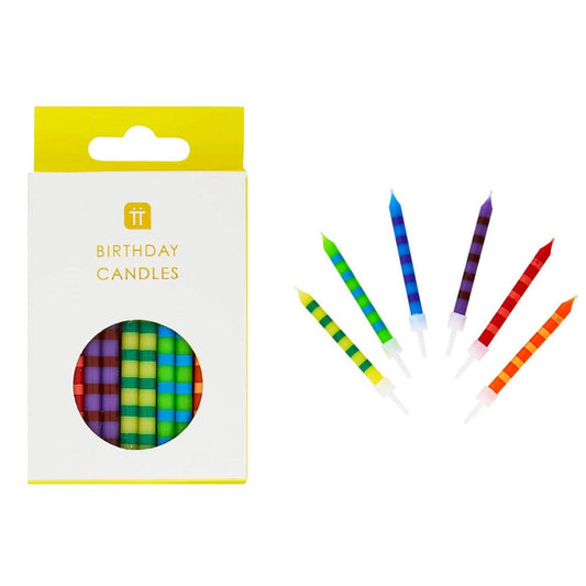 Talking Tables Striped Multicolor Candles - 24 Pack | Cake Candle |