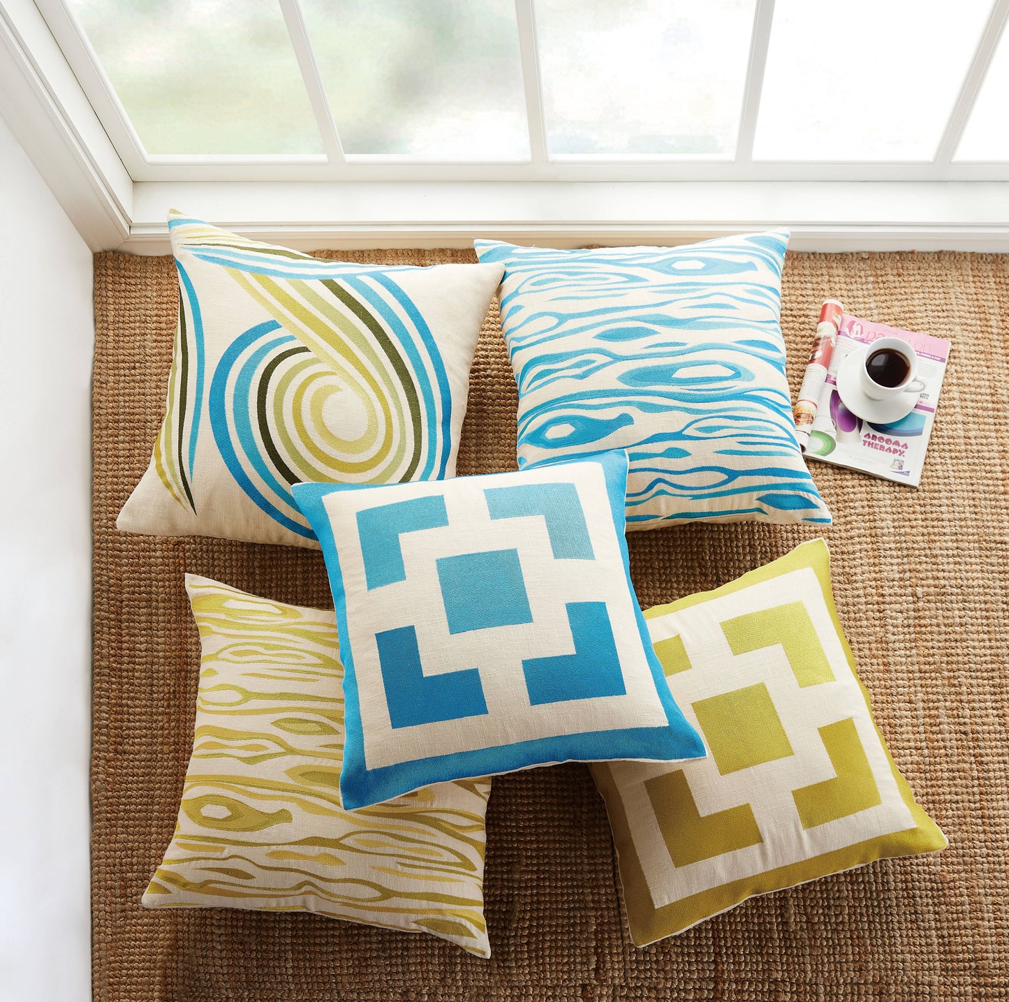 Trina Turk Palm Springs Block Gold Embroidered Pillow