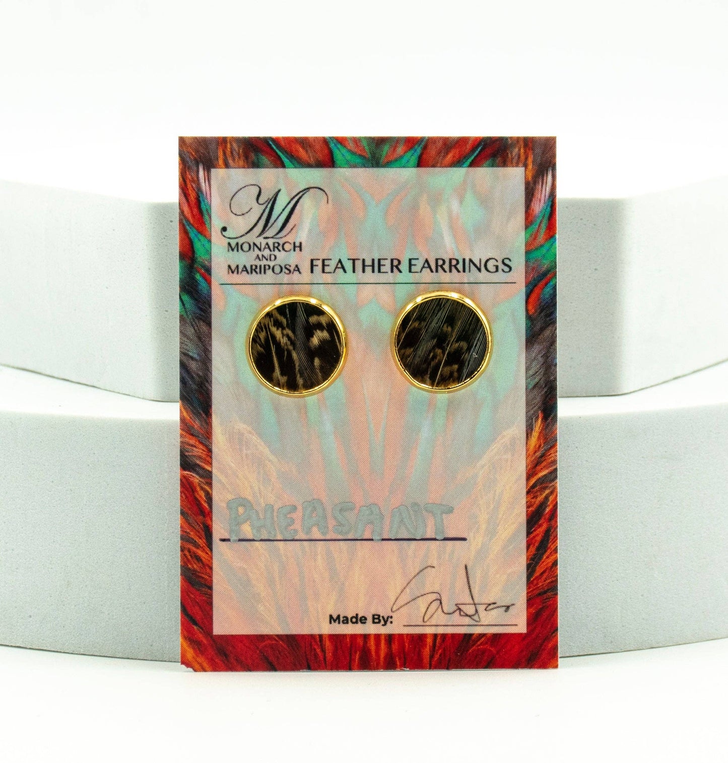 Monarch & Mariposa Feather Stud Earrings - Gold - Choose Style