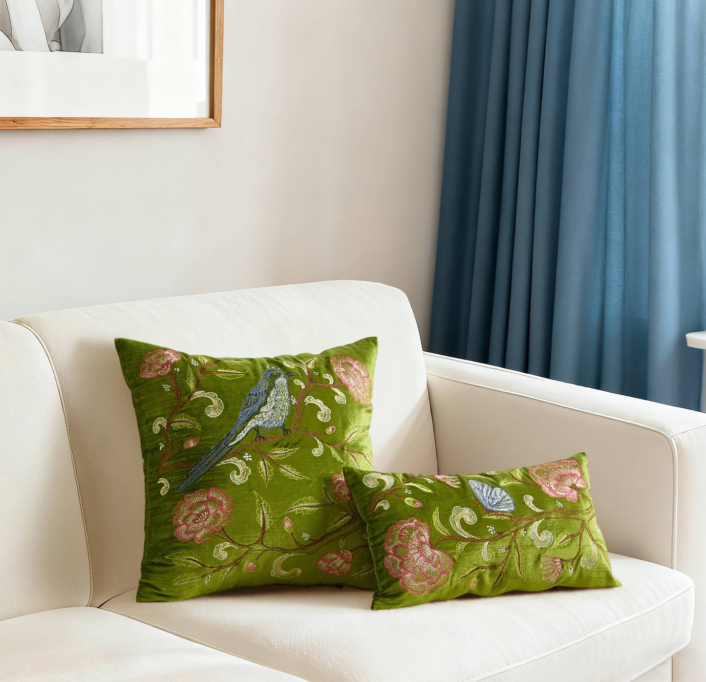 Peking Handicraft Oriental Bird Embroidered Pillow