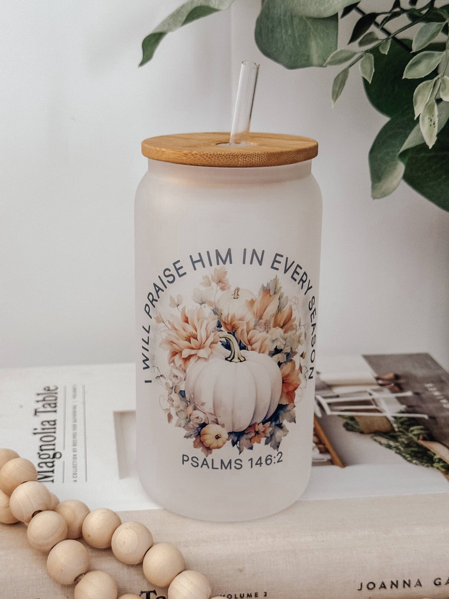 Psalms 146:2 16oz Glass Cup with Bamboo Lid