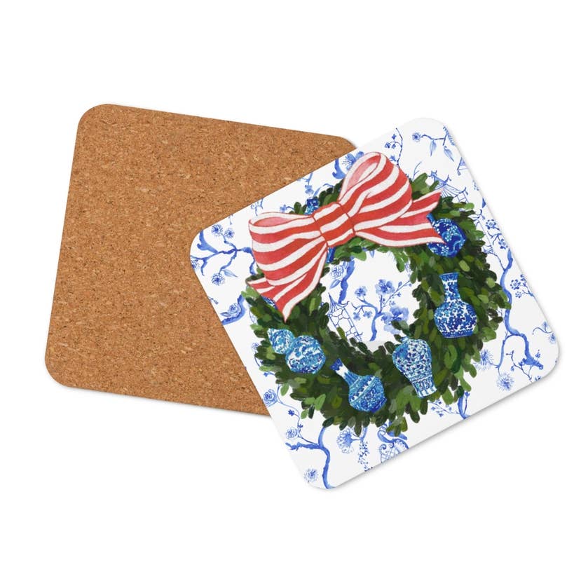 Design Carolinas Chinoiserie Ginger Jar Christmas Wreath Coaster Set