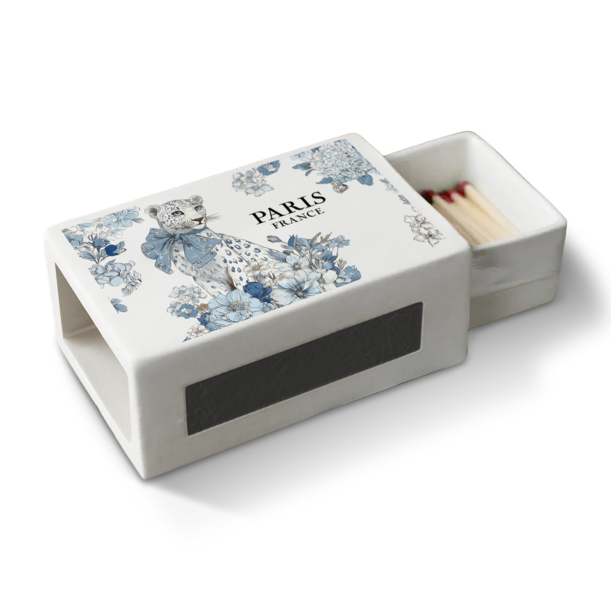 Toss Designs Ceramic Match Box- Leopard Blue