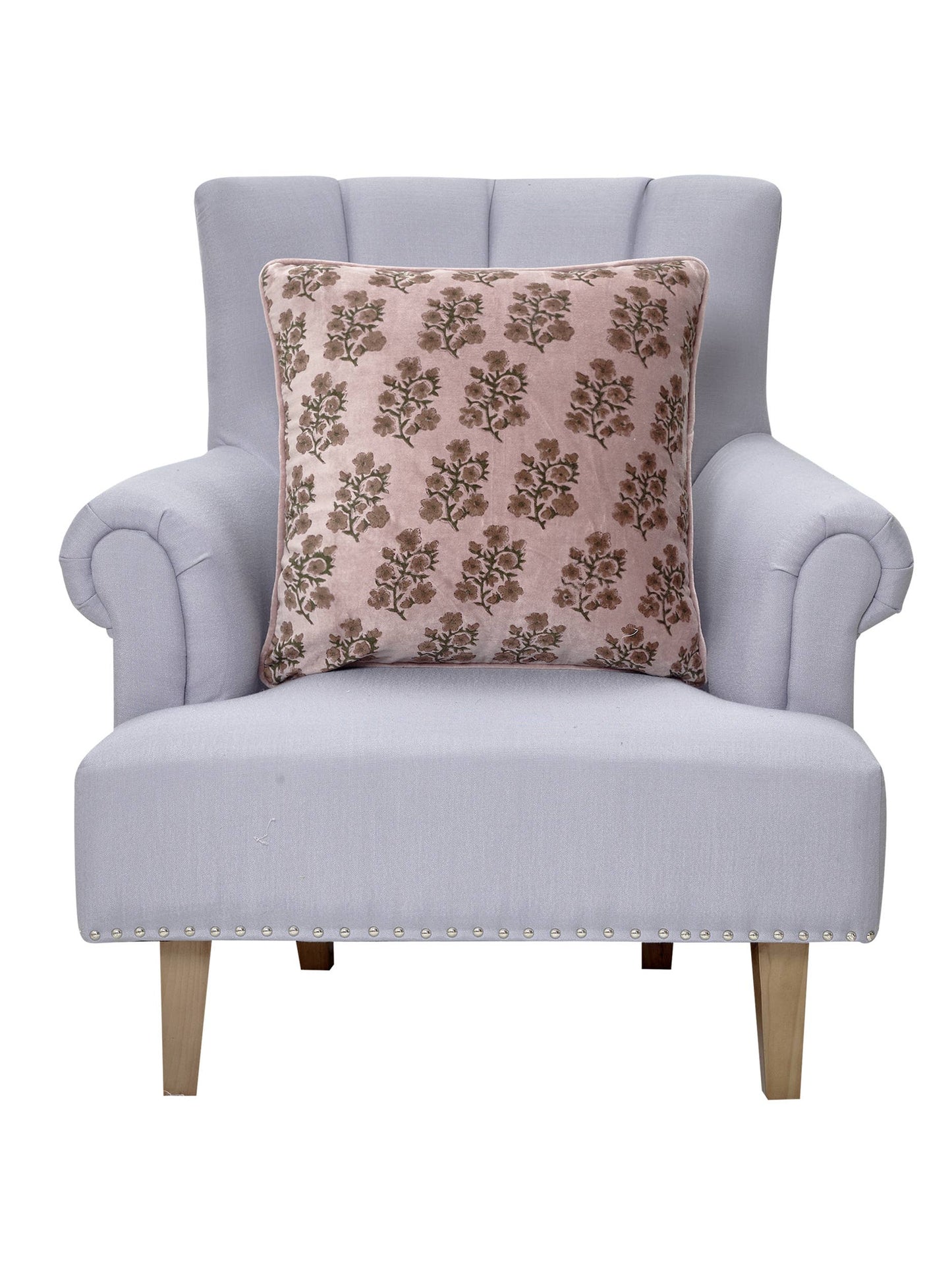 Peking Handicraft Block Print Vel Lilac Flower Pillow